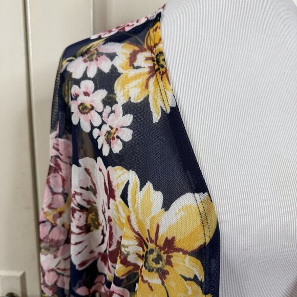 Ultra Flirt Kimono Long Duster Sheer Floral Pattern L Large 3/4 Sleeve Cottage - Picture 2 of 8